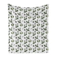thumbnail image 1 of Scandinavian Soft Flannel Fleece Throw Blanket, Simplistic Foliage Composition Fresh Blossoming Plants of Spring, Cozy Plush for Indoor and Outdoor Use, 70" x 90", Olive Green and White, by Ambesonne, 1 of 6