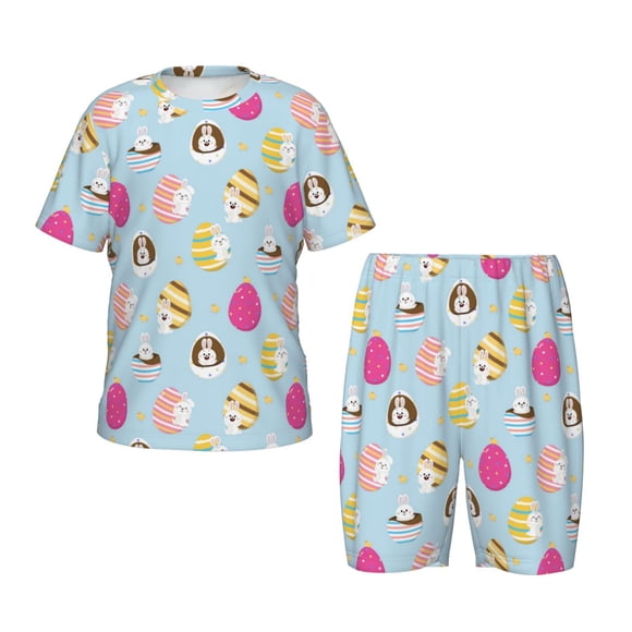 Balery Happy Easter Conjunto de Pijama Infantil de Manga Corta con Estampado – Ropa de Dormir de Algodón Suave-Medium