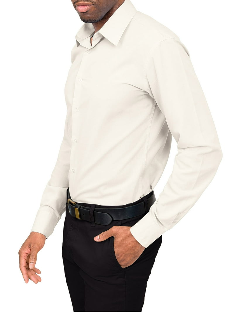 knee length dresses for ladies Report Men's 4-Way Solid Woven Dress Shirt - Ivory main image 1