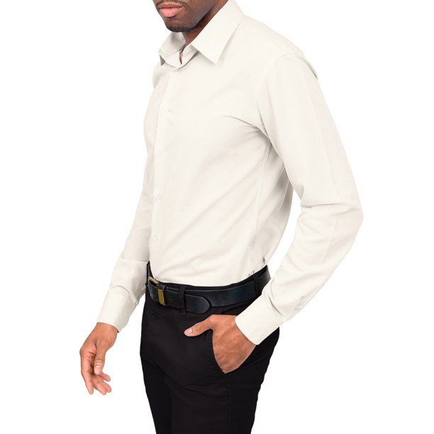 G-style USA Men's Slim Fit Long Sleeve Dress Shirt - Ivory - Xl/17-17.5/36-37