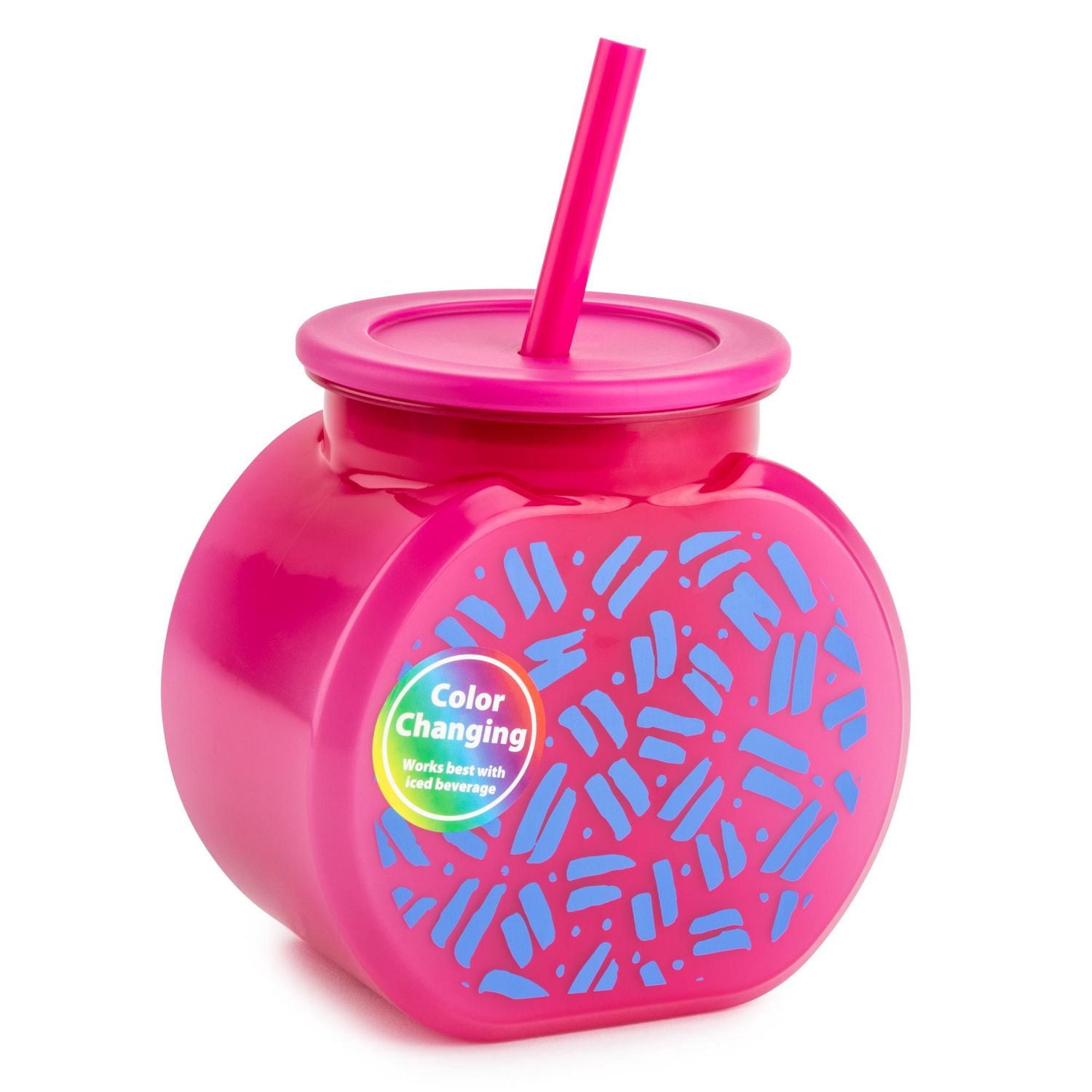 Mainstays Sip 40 OZ Fishbowl Tumbler with Lid and Straw, Pink