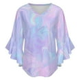 thumbnail image 5 of Pink Holographic Pastel Color Women's V-Neck Blouse With 3/4 Ruffled Bell Sleeves Casual Top Ladies Blouses, 5 of 7