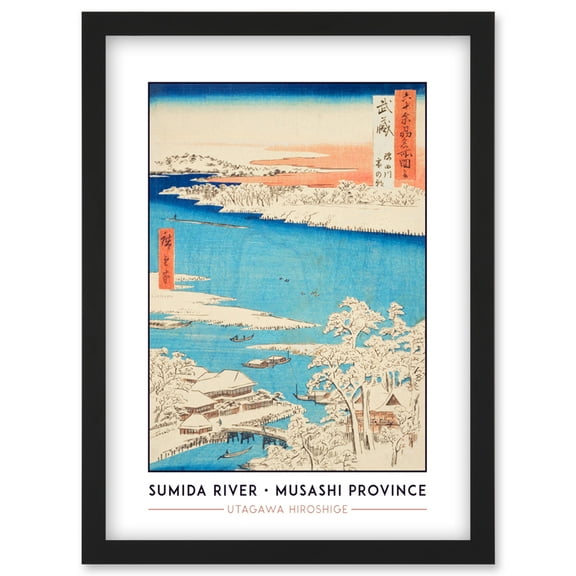 Sumida River, Snowy Morning Musashi Province Utagawa Hiroshige Japanese Woodblock Classic Collection Artwork Framed Wall Art Print A4
