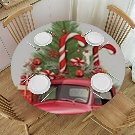 

Sheronv Christmas Tree Candy Canes Round Tablecloth Stain Resistant Indoor Outdoor Kitchen Dining Wedding Parties 100% Polyester for Picnic Farmhouse Decoration Washable Home Outdoor 38 -42