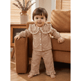 thumbnail image 4 of RUINIXCW Toddler Baby Girl Fall Spring Clothes Infant Baby Girls Plaid Gingham 2 Piece Outfit Ruffled Doll Collar Long Sleeve Button Down Shirt Tops with Long Pants 2Pcs Clothing Set, 4 of 9