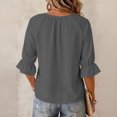thumbnail image 4 of Womens Round Neck Half Sleeve Tops Keyhole Ruffled Cuff Retro Shirts Casual Soft Loose Fit Blouses 2XL, 4 of 6