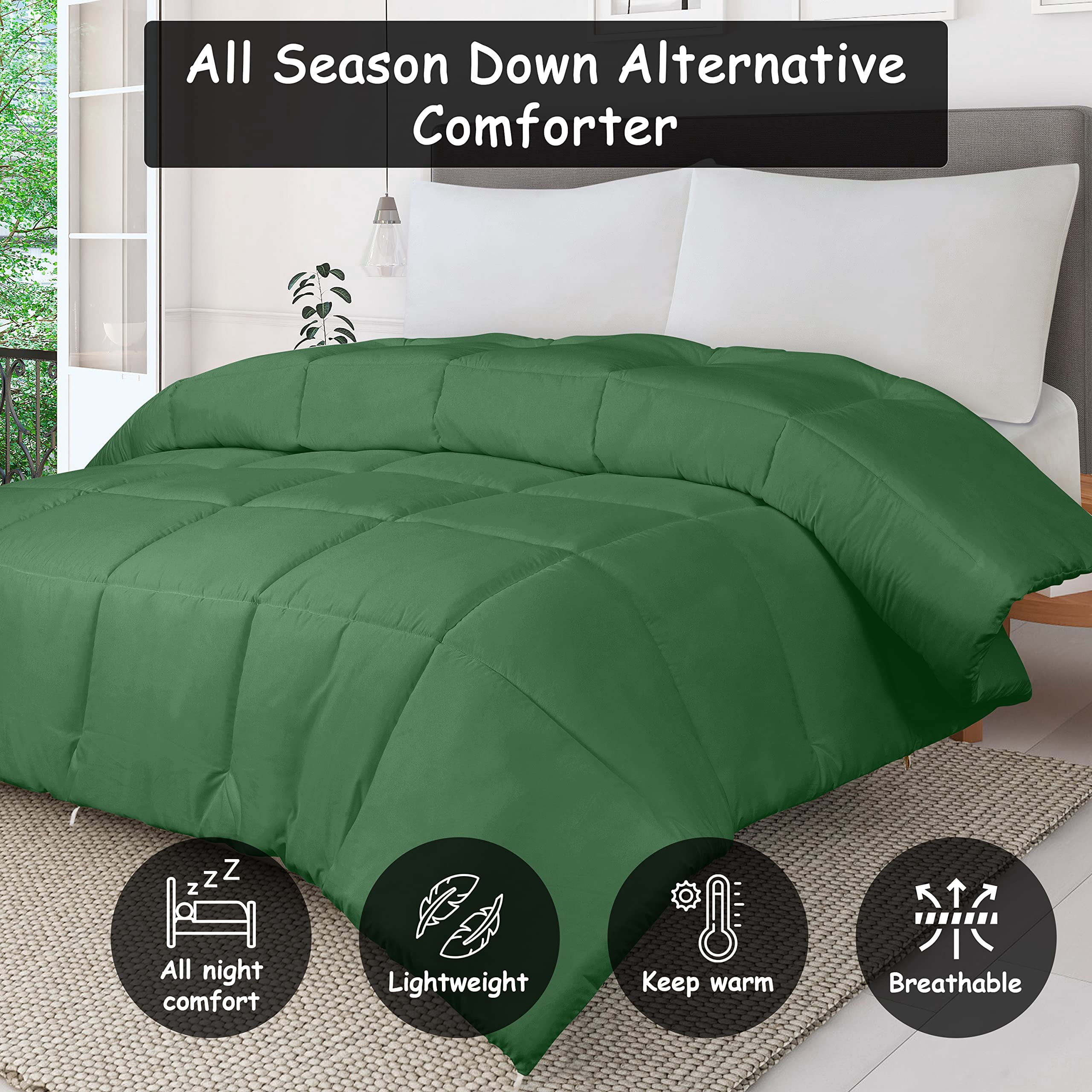 ROYALE California King Comforter - All Season Down Alternative Bedding Comforters- Lightweight Quilted Comforter with Corner Tabs - Hotel Comforters- Box Stitched Duvet Insert (KingCal, Hunter Green)