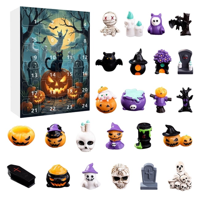 TIELUTT Halloween Countdown Calendar Surprise Blind Advent Set with 24 Mini Toys for Battery Powe Wreath Lights with Timer Turtle Kitchen Timer Interval Timer for Workout Sand Timers for Adults Kitch