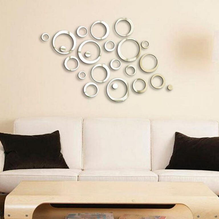 DIY Acrylic Art Sticker Mirror Circle Silver Mirror Wall Stickers