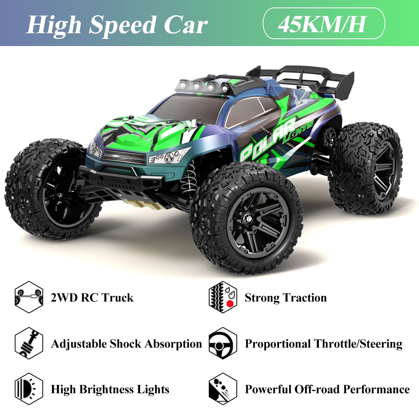 High Speed RC Car, 45KM/H, All Terrain 1:8 Off Road Vehicle, Outdoor Sport Off-Road Truck with 1 Rechargeable Batteries, Proportional Throttle/Steering, Independent Shock Absorption, Birthday Gifts