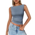 thumbnail image 2 of Lumtrix Boat Neck Tank Tops For Women Seamless Shirts Cute Casual Basic Sim Fitted Summer Going Out Crop Tops Sky Blue L, 2 of 6