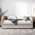thumbnail image 2 of Full Size Upholstered Daybed with Twin Size Trundle, Home Furniute w/ Sofa Bed Design,Solid Wood Bedframe w/ Strong Wood Slat Support, No Box Spring Needed, Beige, 2 of 7