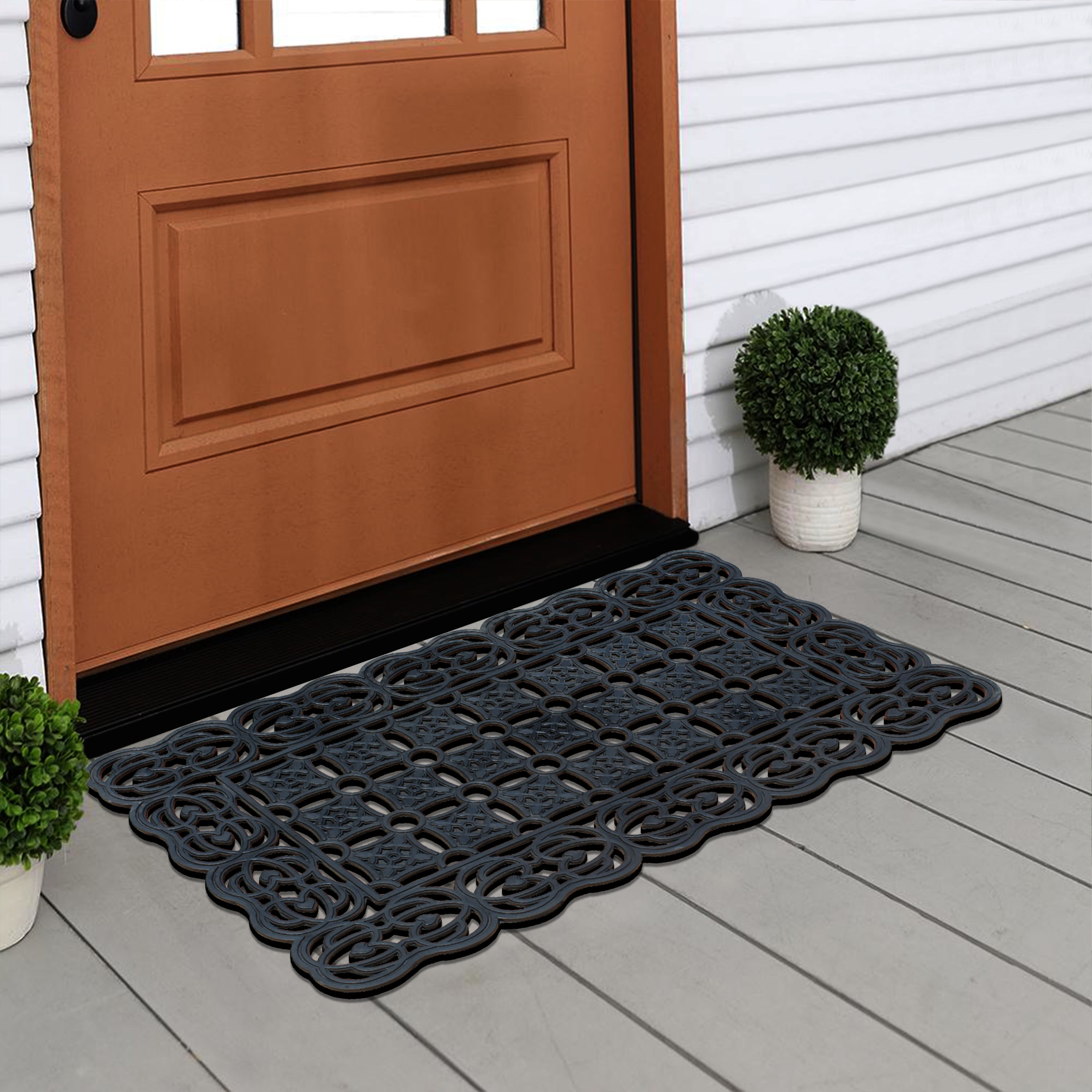 A1 Home Collections Heavy Duty Indoor/Outdoor Decorative Design Durable Rubber Doormat 22"X37", Black