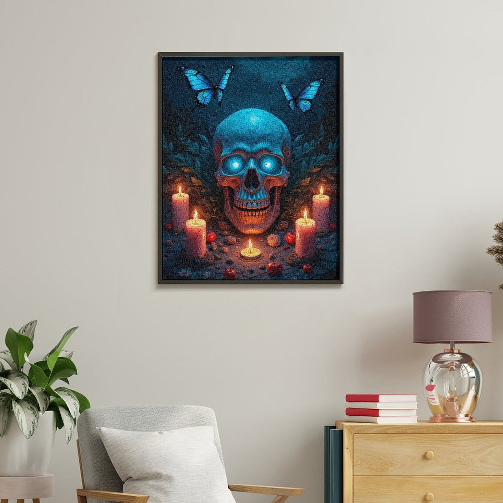 Paint By Numbers Kit for Adults Beginner - DIY Glowing Skull Candles Butterflies Canvas Painting Kits for Adults, Frameless Paint By Number for Adults for Home Wall Decor 16x20 Inch