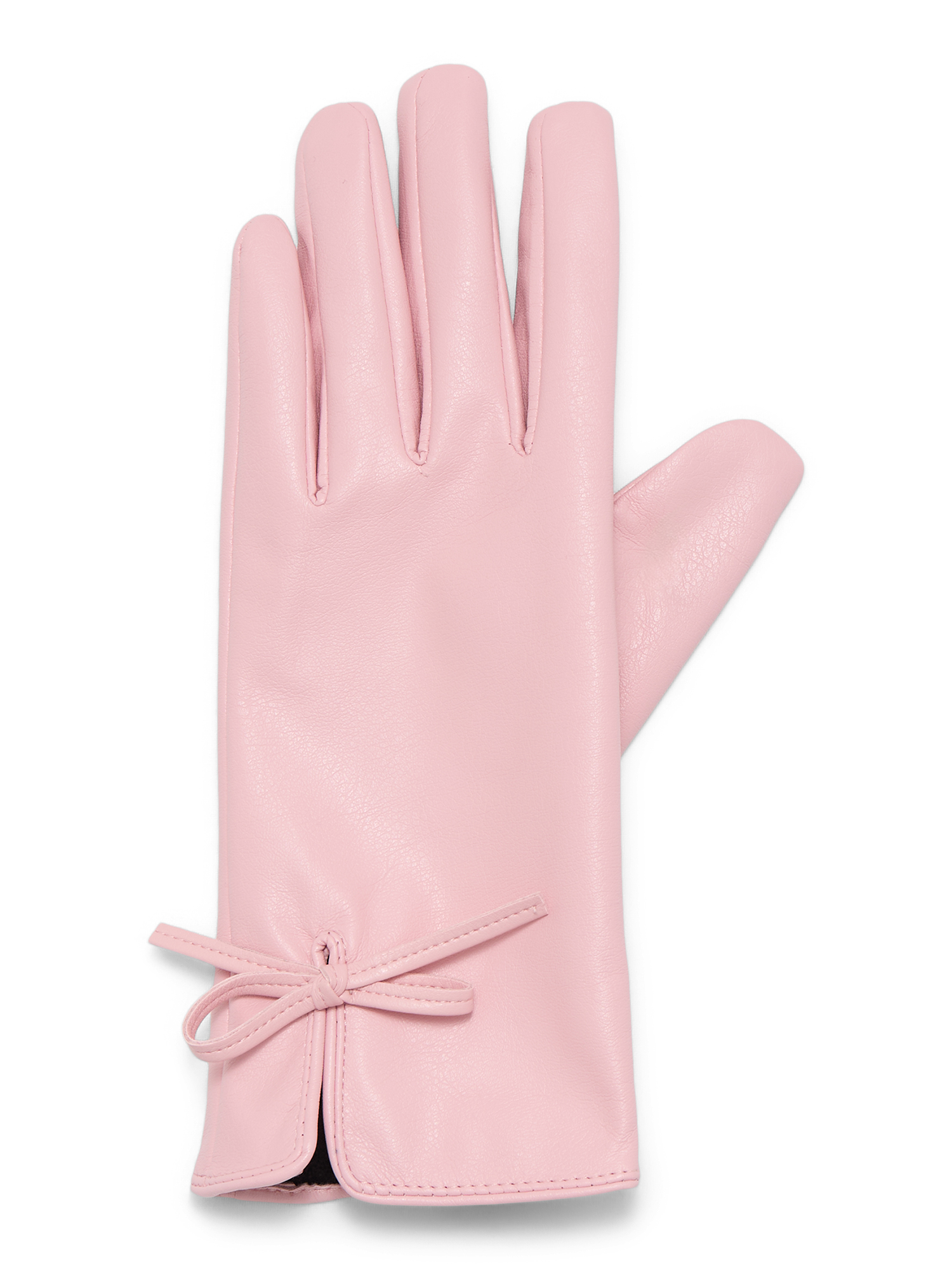 Time and Tru Women's Bow Accent Faux Leather Gloves, Soft Pink, Sizes S/M-L/XL