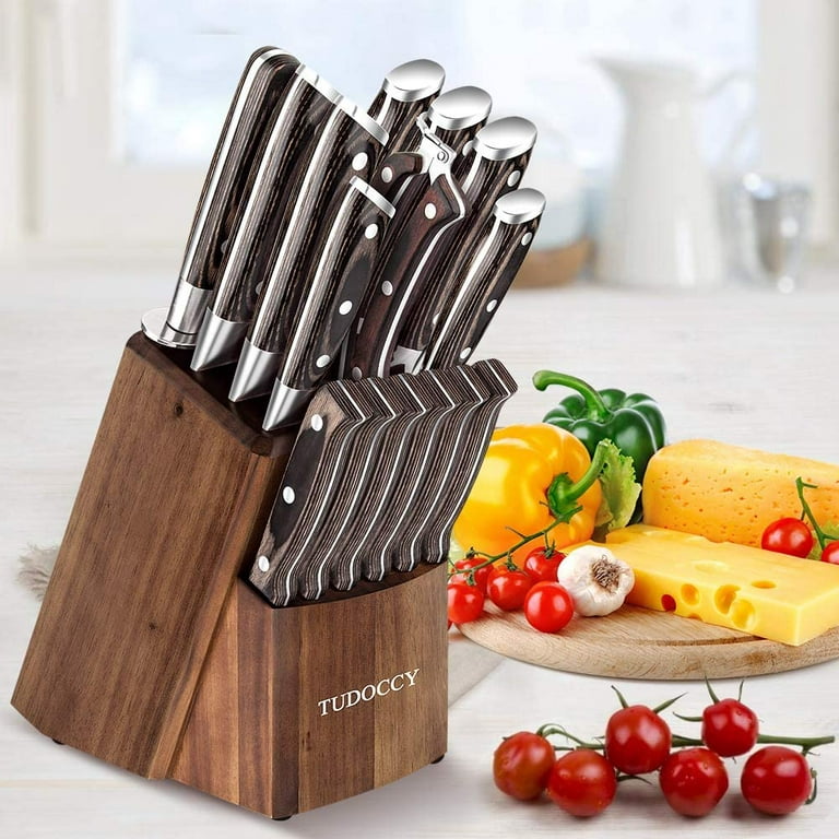 Kitchen Knife Set, 16-Piece Knife Set with Built-in Sharpener and Wooden  Block, Precious Wengewood Handle for Chef Knife Set, German Stainless Steel Knife  Block Set, Ultra Sharp Full Ta 