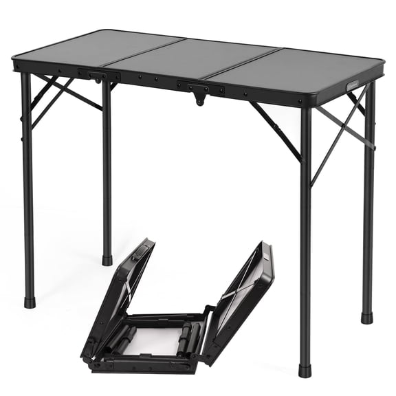 3ft Tri-Fold Camping Table, 35x16" Portable Aluminum Folding Side Table, Compact Space Saving Design for RV, Tailgating, Beach, Fishing