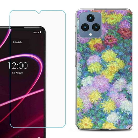 OneToughShield ® for T-Mobile Revvl 6x 5G Shockproof Phone Case, with Tempered Glass Screen Protector - Chrysanthemums