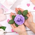 thumbnail image 4 of TiokMc 25 Pcs Artificial Rose Flowers with Stems and Leaves, Purple Fake Roses for Wedding Bouquets, Party Décor, Baby Shower, DIY Arrangements, Home Decoration, 4 of 7