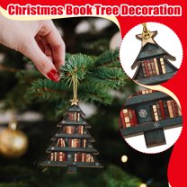 Christmas Book Tree Wood Ornament, Book Lover Gift, Book Club Christmas Decoration, Bookish Ornament, Book Exchange Gift, Holiday Tabletop Décor