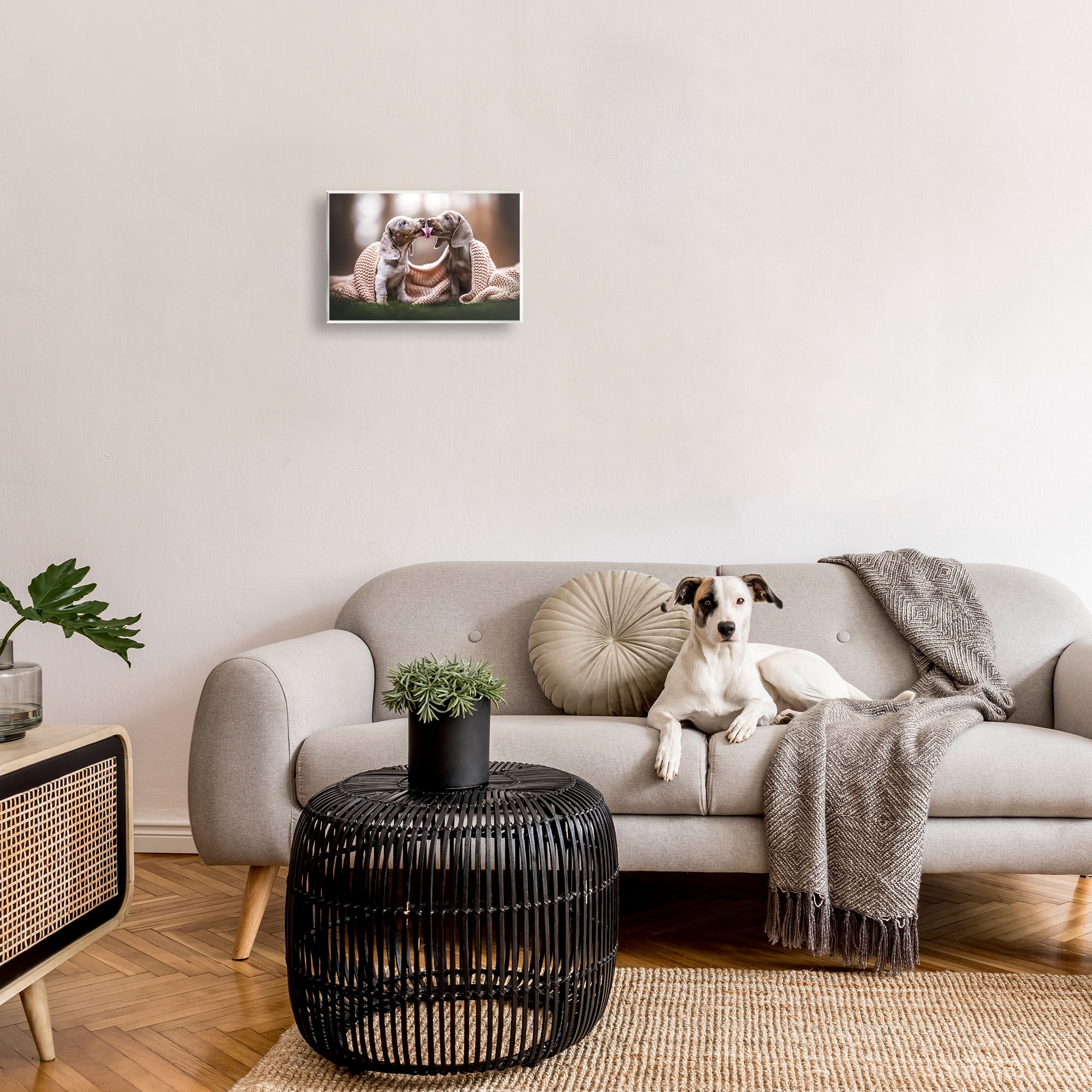 Stupell Industries Puppies with Blanket Animals & Insects Painting Unframed Art Print Wall Art, 15 x 10