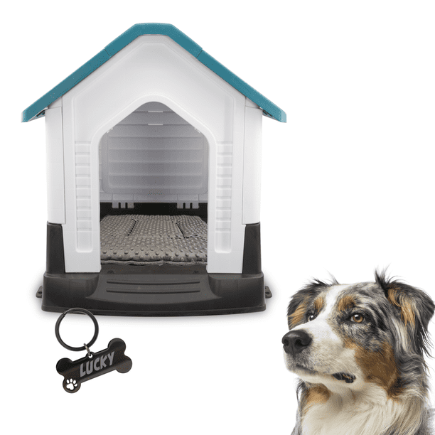 KE WOOW Casa Térmica para Mascotas, Ideal para Viaje, Abatible, Grande, Incluye Colchón y Placa Personalizada, Color Azul KE WOOW Casa térmica colapsable