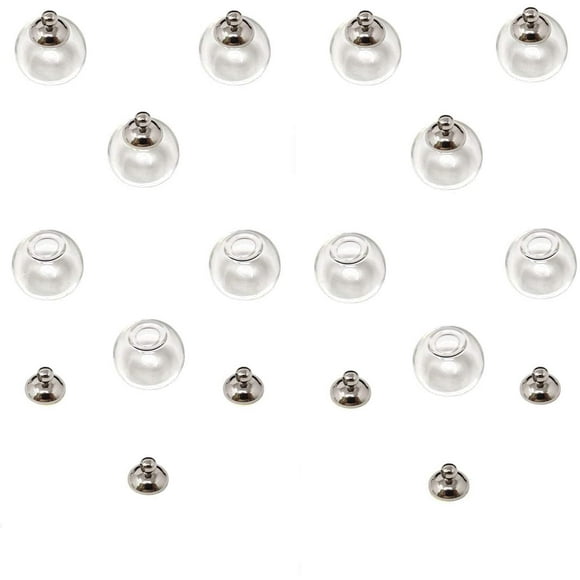 12PCS 16mm Empty Clear Glass Balls Globe Bottles with A Box for Charms Making (Silver Cap)
