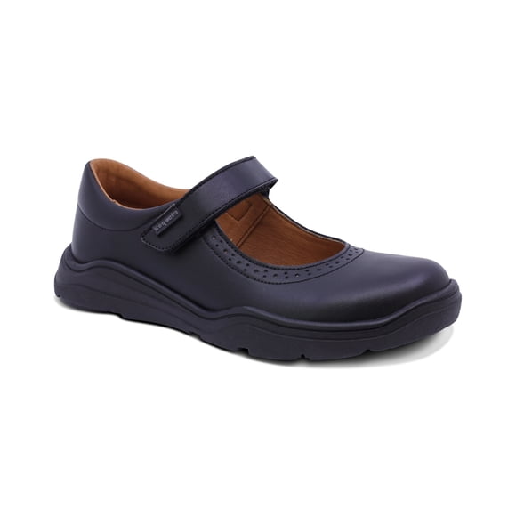 Zapato escolar Coqueta para niña de piel en negro Pilatus con perforado