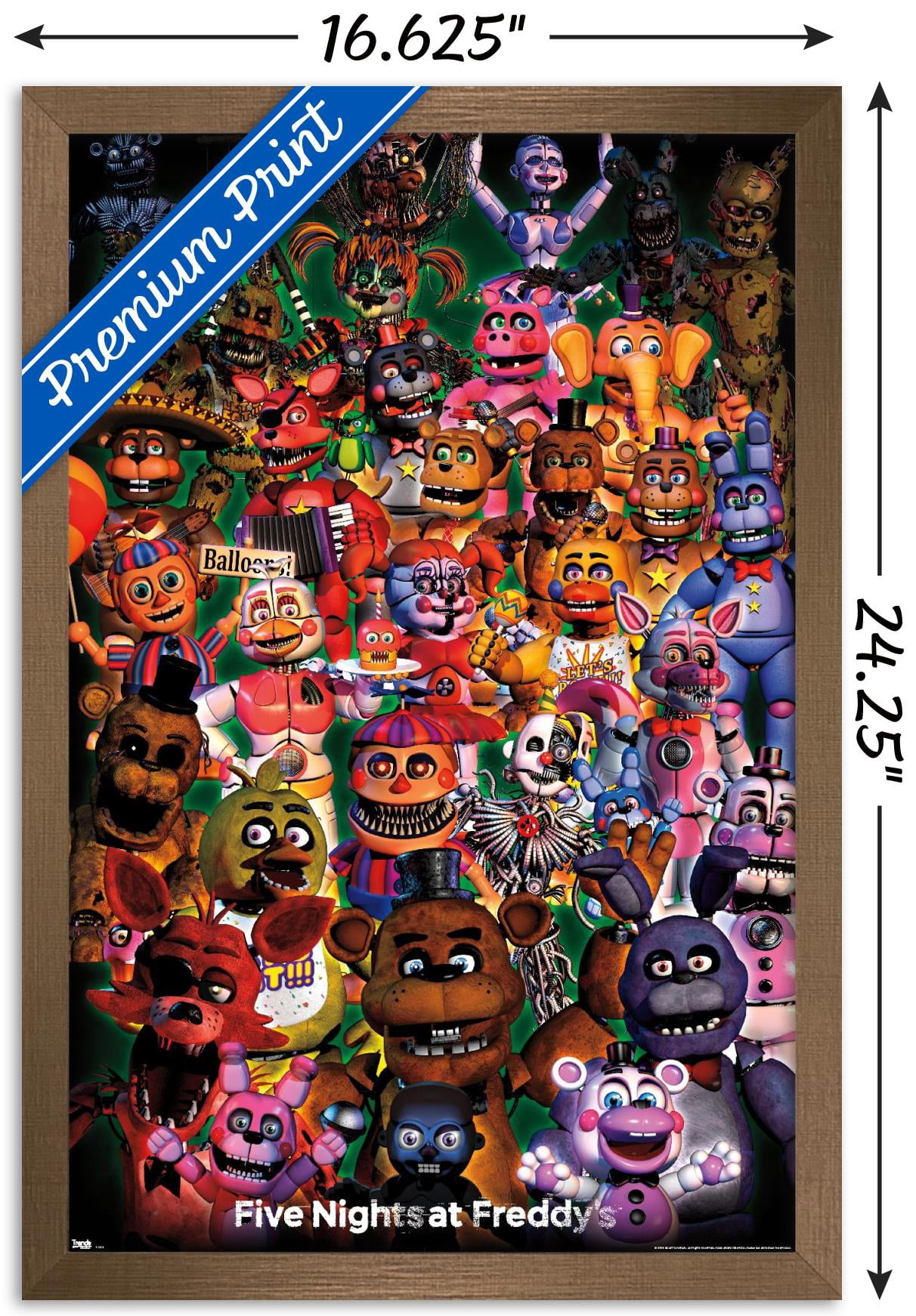 Five Nights at Freddy's - Ultimate Group Wall Poster, 14.725" x 22.375", Framed