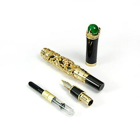 Luxury Golden Chinese Ming Dynasty Emperor Style Dragon Play Jade Ball Fountain Pen Fine