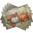 thumbnail image 2 of Fall Pumpkin Maple Leaf Placemats Set of 4, 12x18 Inch Vintage Autumn Harvest Rustic Leaves Table Mats Seasonal Fall Thanksgiving Washable Linen Fabric Place Mats for Party Kitchen Dining Decor, 2 of 7