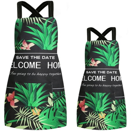 

Sanlykate 2 Pack Cotton Linen Parent and Child Apron with Pockets Cute Cartoon Pattern Home