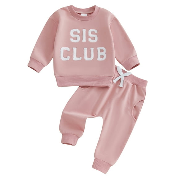 Toddler Baby Girls Fall Clothing Sets 0 6 12 18 24 Months 2T 3T Letter Embroidered Long Sleeve Round Neck Sweatshirt Pocket Long Pants Outfits