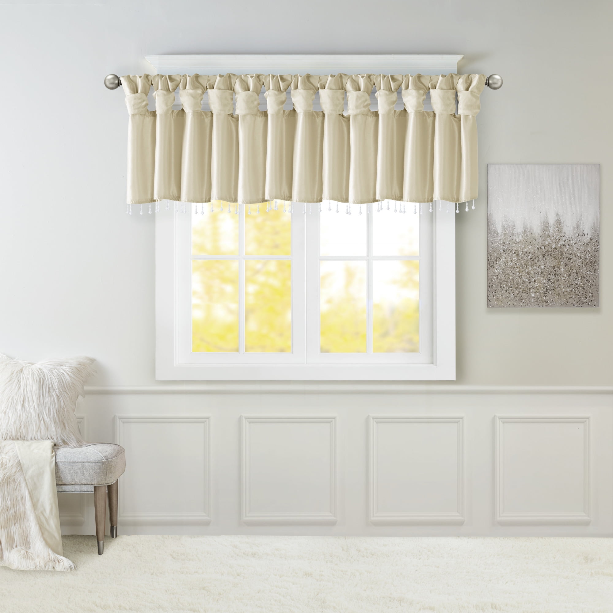 MAYEERTY 50x26" Lightweight Faux Silk Valance With Beads Champagne