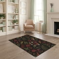 thumbnail image 2 of ODIKA 4'x6' Red Dark Botanical Forest Design Washable Area Rug Vintage Mushrooms Foliage Midnight Pattern Non-Slip, Chair-Friendly, Flatwoven for Home Office, Under Desk, 2 of 7