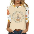 thumbnail image 3 of lcziwo Ofertas en Walmart Women's Easter Shirts Spring 3/4 Sleeve Round Neck Blouses Cute Rabbit Graphic Tees 2025 Holiday Tops Going Out Outfits Khaki XL, 3 of 6
