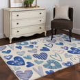 thumbnail image 4 of Valentine's Day Washable Area Rug 3 x 5 ft Vintage Blue Stripes Plaid Love Heart Linen Texture, Soft Non Slip Rugs Stain Repellent Indoor Felt Carpet for Living Dining Room Bedroom Home Office, 4 of 9