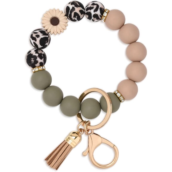 TAVENE Cute Silicone Beaded Keychain Wristlet Bracelet Key Ring Car Key Chain Holder for Women