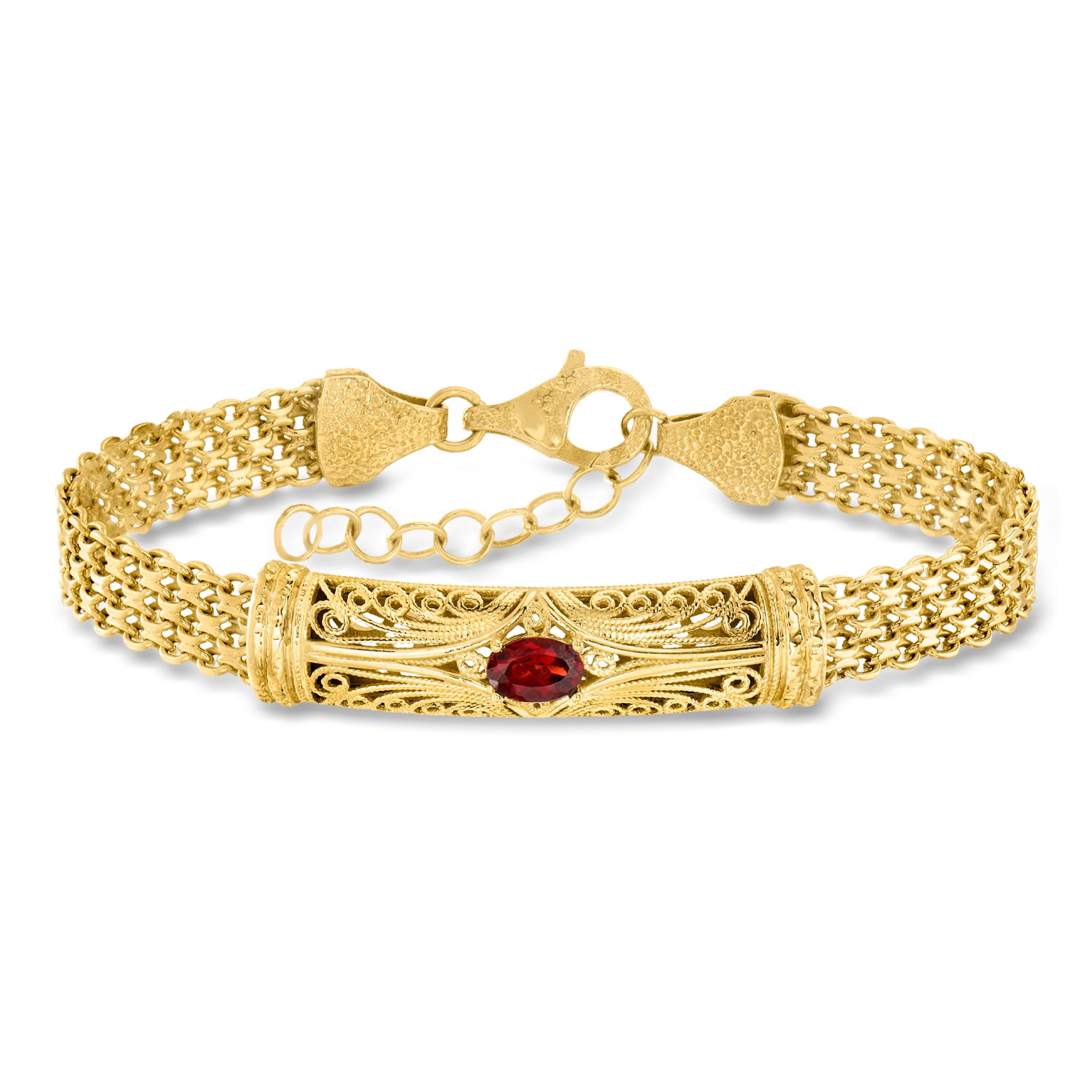 Ross-Simons 0.70 Carat Garnet Filigree Bracelet in 18kt Gold Over Sterling, Women's, Adult