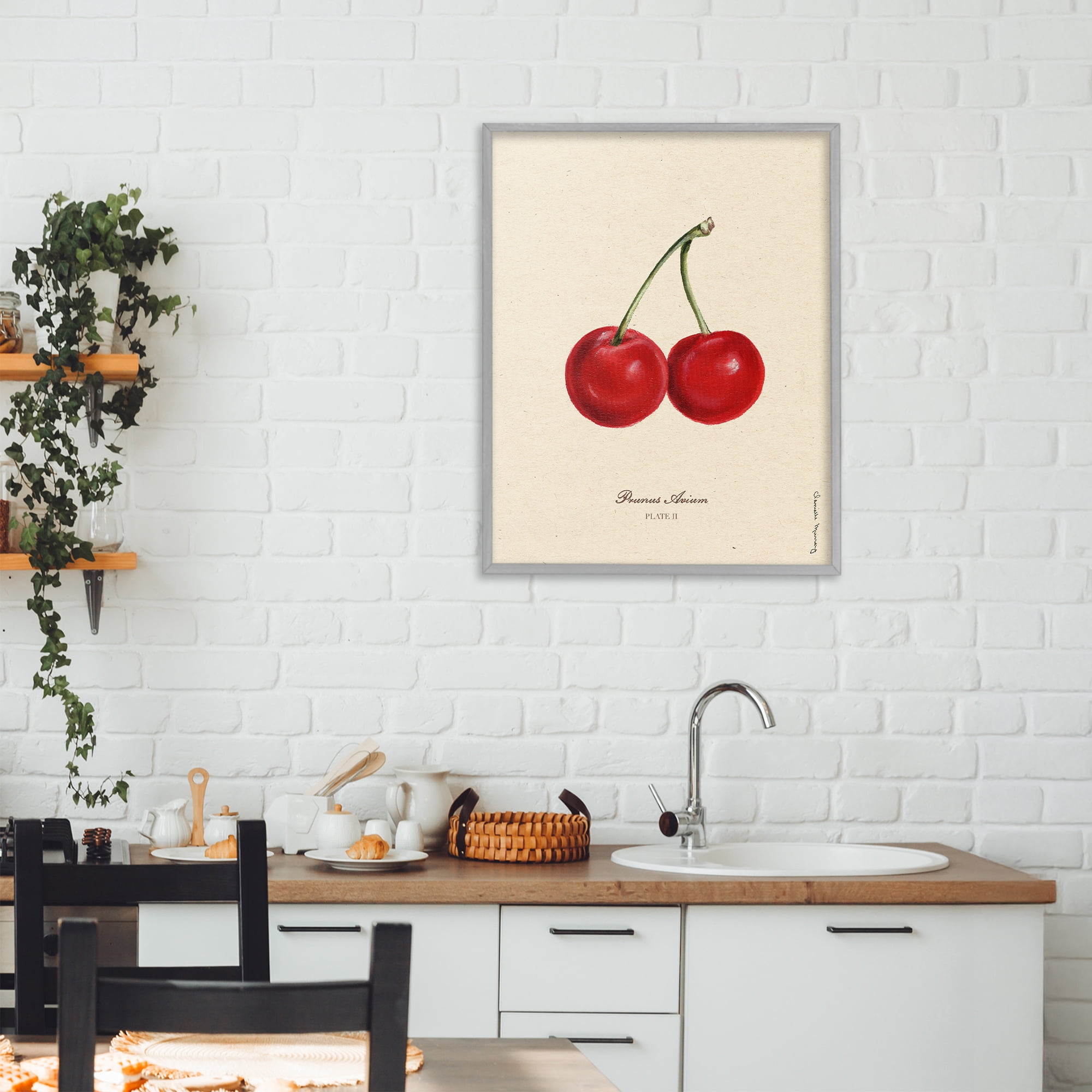 Stupell Industries Cherry Fruit Portrait Gray Framed Giclee Art, design by Danielle Murray