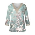 thumbnail image 4 of DondPO Womens tops Women's Shirts Trendy Summer 3/4 Sleeve Shirts Lace V Neck tops Trendy Vacation Floral Blouses Shirts for Women Blouses for Women Green 4XL, 4 of 5