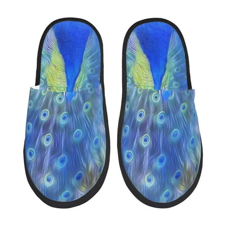 Balery Peacock Slient Indoor Furry Fleece Comfort House Shoes Soft Non-Slip Home Shoes Cotton slippers House Slippers-- Medium