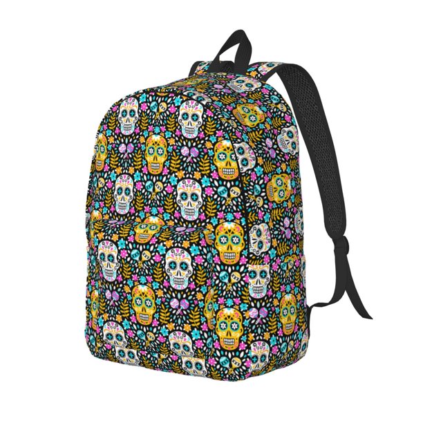 Disketp Sugar Skulls Mochila de Lona Estampada, Mochila Escolar de Viaje Ligera para Estudiantes y Portátil-Small