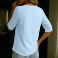 thumbnail image 5 of Womens Elbow Length Sleeve T-Shirts V Neck Buttons Tops Solid Color Loose Fit Summer Shirts M, 5 of 5