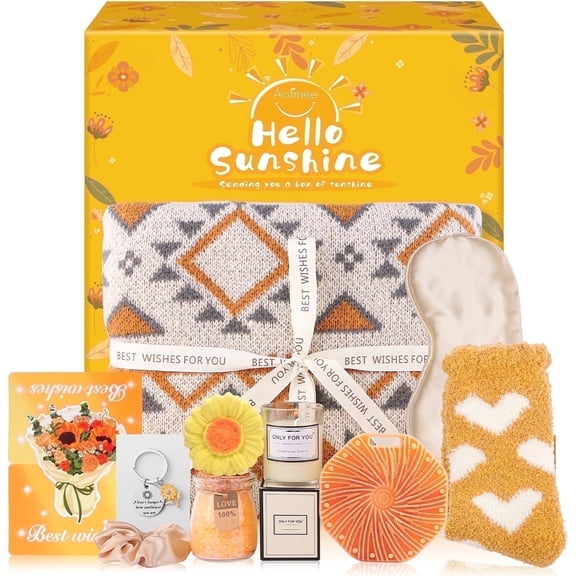 Aofmee Gift Baskets for Women, 10 Pcs Sunshine Relaxing Bath Self Care Gift Set, Beauty Spa Birthday Mother's Day Gifts for her