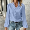 thumbnail image 3 of Lmueinov Womens Long Puff Sleeve Shirts Plus Size V Neck Ruffle Loose Pullover Blouses Fall Solid Dressy Lightweight Business Casual Tops S-5XL, 3 of 4