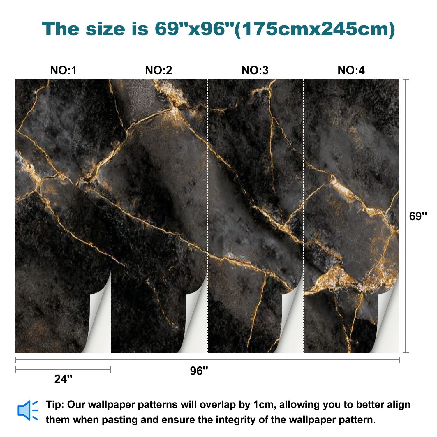 Peel and Stick Wallpaper Black gold luxury marble natural texture shiny golden veins abstract Modern Art Wall Mural Decor Self Adhesive and Removable 69in x 98in