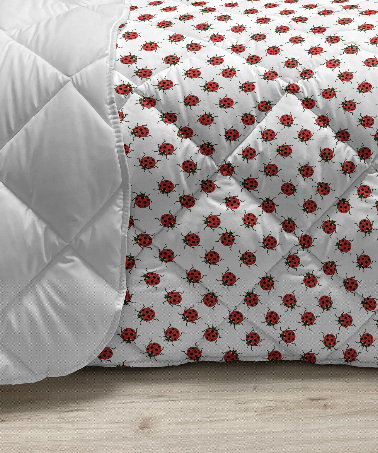 thumbnail image 3 of Ladybugs Down Alternative Comforter, Macro Chamomiles and Ladybugs Illustration Playful Magic Spirits of the Nature, Microfiber Quilt for All Season, 5 Sizes, White Green, by Ambesonne, 3 of 3