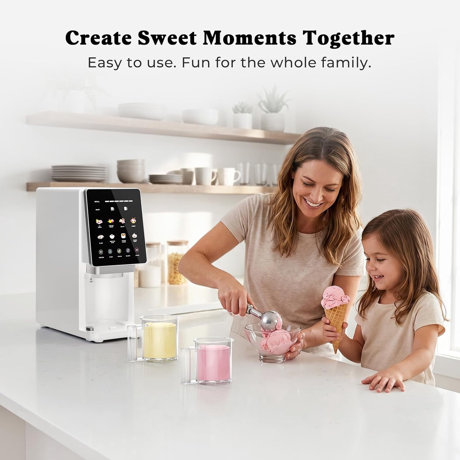Baotree Ice Cream Maker | 11-in-1 Create Frozen Desserts, Sorbet, Milkshakes, Yogurt & More | Includes Three 20 oz Pint Containers with lids (White)