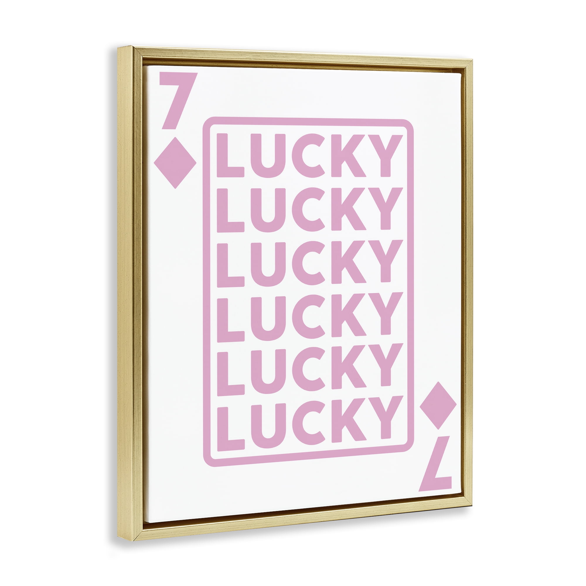 Stupell Industries Lucky Seven of Diamonds Entertainment Painting Gold Floater Framed Canvas Art Print Wall Art, 25 x 31